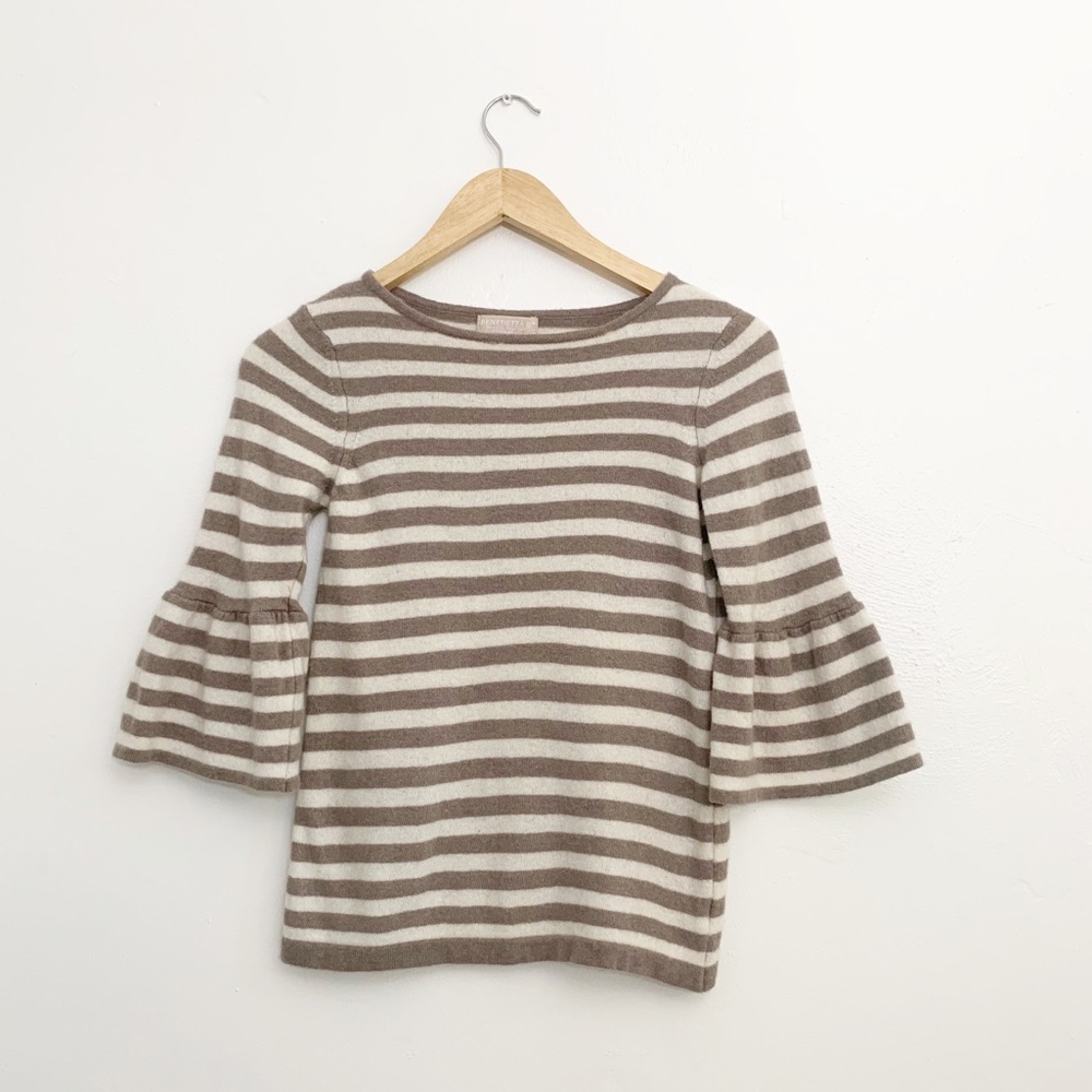 Merino Wool Stripe Bell Sleeve Sweater
